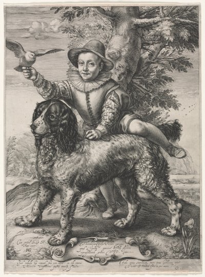 Portrét Frederika de Vriesa a jeho psa od Hendrick Goltzius