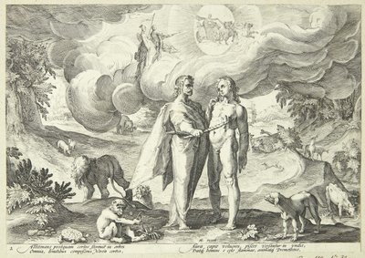 Prométheus tvoří člověka a dává mu život ohněm z nebe od Hendrick Goltzius