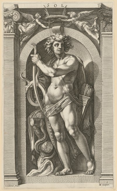 Sol, list 5 ze souboru „Osm antických božstev“ od Hendrick Goltzius