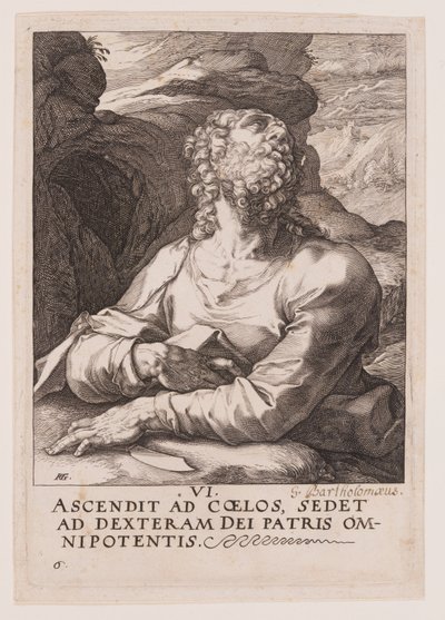 Svatý Bartoloměj z knihy Kristus, apoštolové a svatý Pavel s vyznáním víry od Hendrick Goltzius