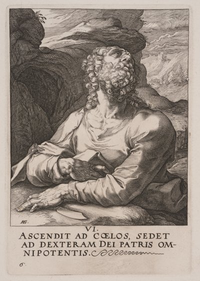 Svatý Bartoloměj z knihy Kristus, apoštolové a svatý Pavel s vyznáním víry od Hendrick Goltzius