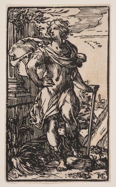 Stojící mladý muž s holí od Hendrick Goltzius