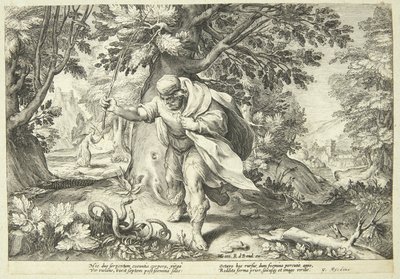 Teiresias udeří hůlkou dva pářící se hady od Hendrick Goltzius