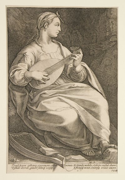 Terpsichoré, list 5 ze série Devět múz od Hendrick Goltzius