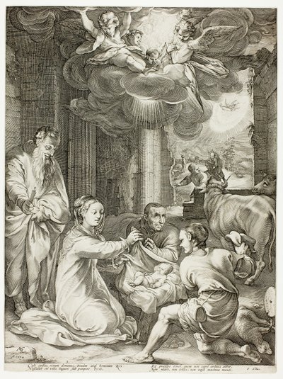 Klanění pastýřů, třetí deska z Narození a raného života Krista od Hendrick Goltzius