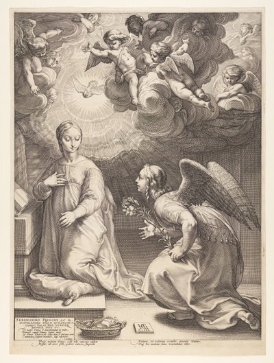 Zvěstování z knihy Narození a raný život Krista od Hendrick Goltzius