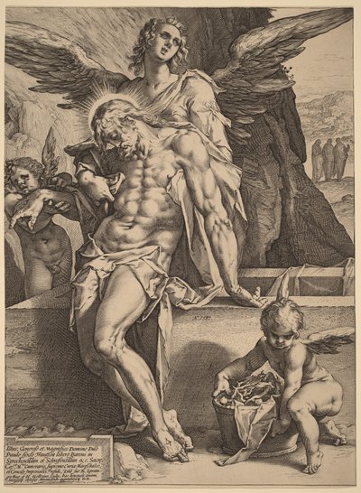 Kristovo tělo podpírané anděly od Hendrick Goltzius
