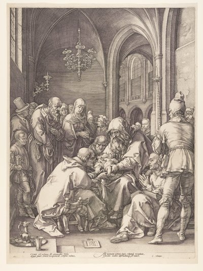 Obřízka, z knihy Narození a raný život Krista od Hendrick Goltzius