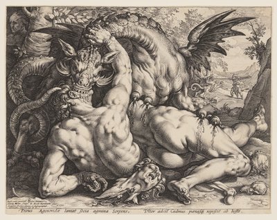 Drak požírající Kadmovy společníky od Hendrick Goltzius