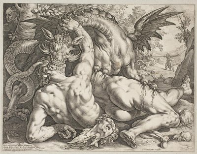 Drak požírající Cadmusovy společníky od Hendrick Goltzius