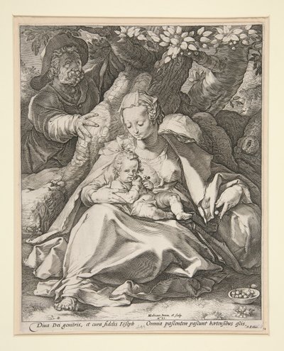 Svatá rodina pod třešní/ Odpočinek na letu do Egypta pod třešní od Hendrick Goltzius