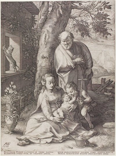 Svatá rodina s dítětem Janem Křtitelem, deska šestá z Narození a časného života Krista od Hendrick Goltzius