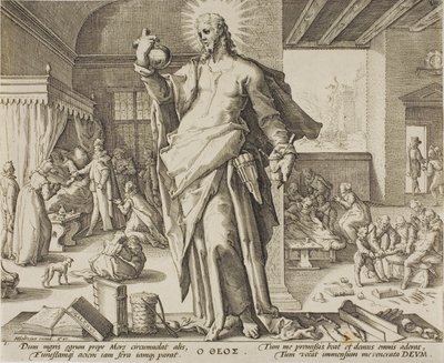Lékař považovaný za Boha, deska jedna z Alegorií lékařské profese. od Hendrick Goltzius
