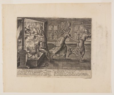 Bezesná noc účastníka řízení z knihy Litis Abusus (Zneužití práva) od Hendrick Goltzius