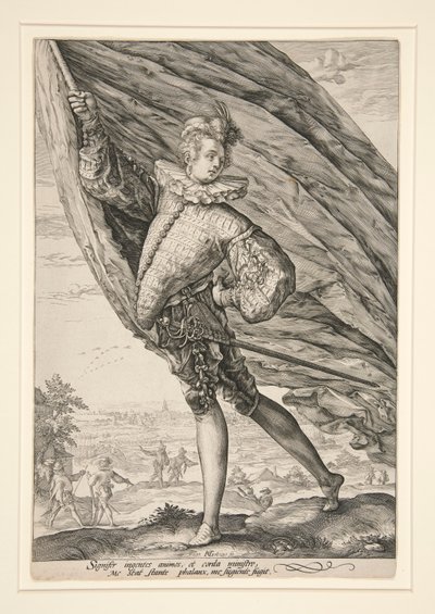 Vlajkonoš, otočený doleva od Hendrick Goltzius