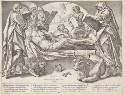 Mrtvý Kristus a čtyři evangelisté od Hendrick Goltzius