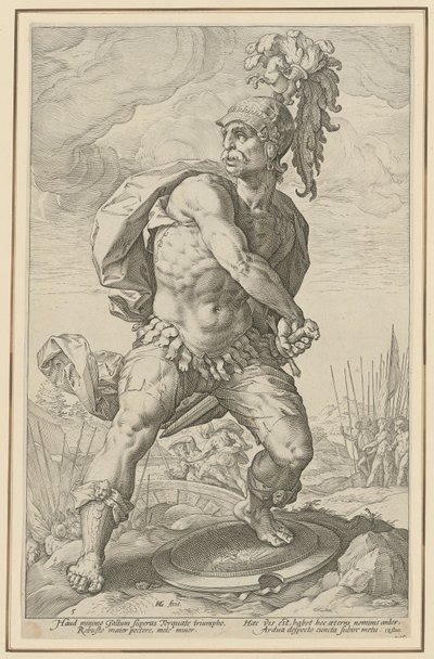 Titus Manlius Torquatus, list 5 ze série „Římští hrdinové“ od Hendrick Goltzius