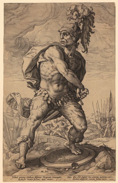 Titus Manlius Torquatus, list 5 ze série „Římští hrdinové“ od Hendrick Goltzius