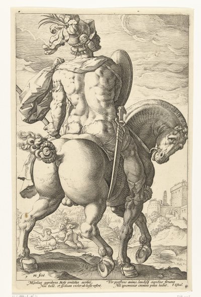 Titus Manlius na koni Římští hrdinové (název série) od Hendrick Goltzius