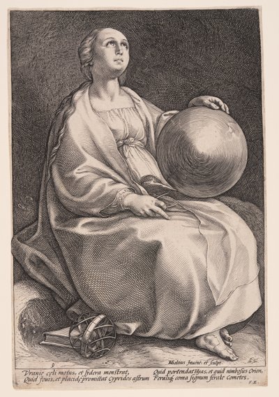 Urania, múza astronomie, z knihy Devět múz od Hendrick Goltzius