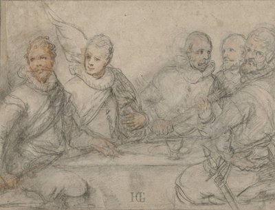 Pět důstojníků, studujte na jídlo pro ozbrojence. od Hendrick Goltzius