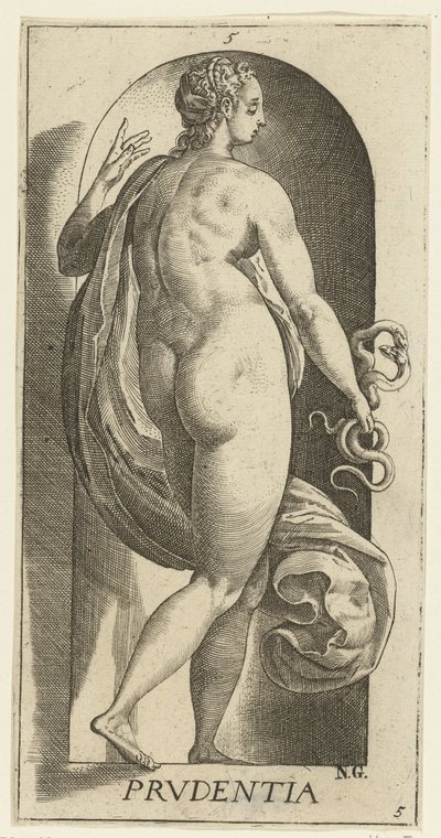 Pozor Prudentia (název na objektu) Sedm ctností (název série) od Hendrick Goltzius
