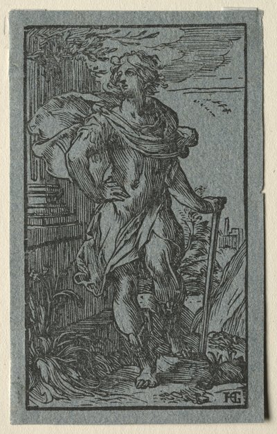 Mladý muž stojící s holí od Hendrick Goltzius