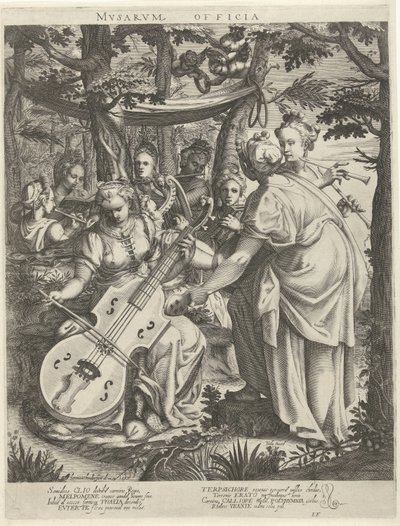 Koncert van de muzen op de Parnassus Kanceláře múz (název na objektu) od Hendrick Hondius (I)