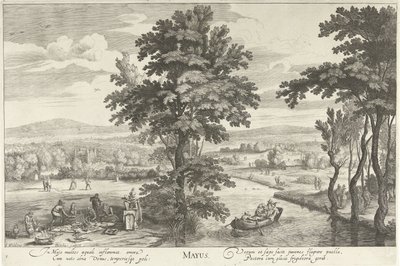 Květen se společností v krajině Mayus (titul na objektu) Dvanáct měsíců (název série) od Hendrick Hondius (I)