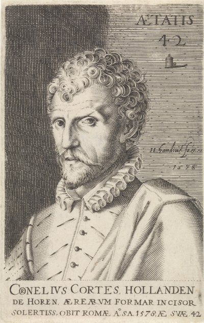 Portrét Cornelis Cort Slavní umělci (název série) od Hendrick Hondius (I)