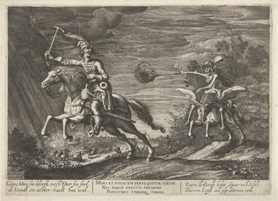 Jezdec a smrt No Man soo kloeck, ani Animal soo fast, the Kills and find them well (title on object) od Hendrick Hondius (I)