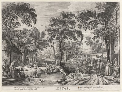Léto, společnost u jezera Aestas (název na objektu) The Four Seasons (název série) od Hendrick Hondius (I)
