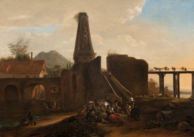 Travelers at Rest vedle klasických ruin, 1663 olej na plátně od Hendrick Verschuring