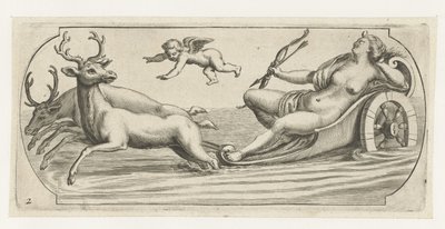 Diana s lukem a šípy Nouveau Livre des Dieux et Deeßes De la Marine Bouckje mořských bohů a bohyň (název série) od Hendrick de Keyser (I)
