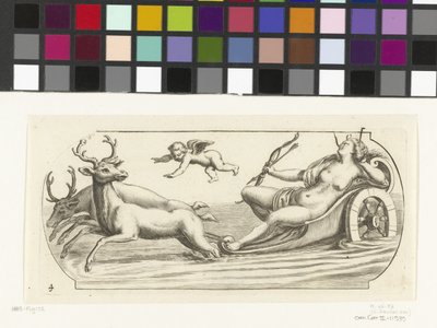 Diana na voze Nouveau Livre des Dieux et Deeßes De la Marine Bouckje mořských bohů a bohyň (název série) od Hendrick de Keyser (I)