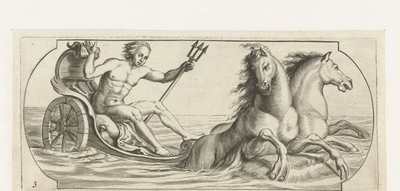 Neptun na voze Nouveau Livre des Dieux et Deeßes De la Marine Bouckje mořských bohů a bohyň (název série) od Hendrick de Keyser (I)