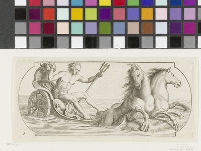 Neptun na voze Nouveau Livre des Dieux et Deeßes De la Marine Bouckje mořských bohů a bohyň (název série) od Hendrick de Keyser (I)