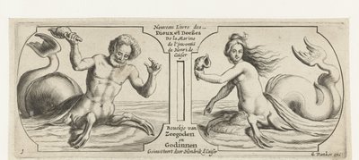 Dvě komory, v každé triton Nouveau Livre des Dieux et Deeßes De la Marine Bouckje mořských bohů a bohyní (název na předmětu) Nouveau Livre des Dieux et Deeßes De la Marine Bouckje mořských bohů a bohyň (název série) od Hendrick de Keyser (I)