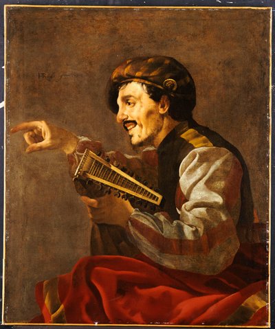 Sedící lutanista ukazující od Hendrick ter Brugghen