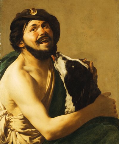 Smějící se bravo se psem, 1628 od Hendrick ter Brugghen