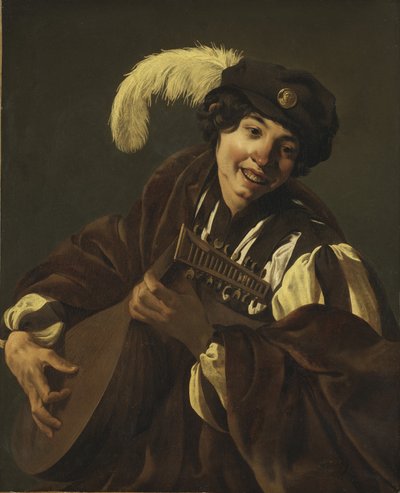Chlapec hrající na loutnu, 20. léta 17. století od Hendrick ter Brugghen