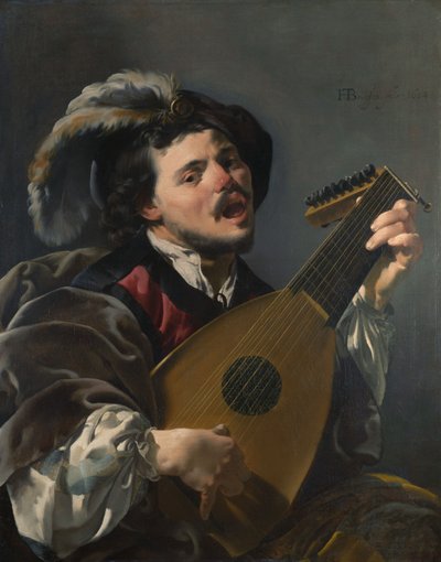 Nizozemsky: Zingende lute spelen man Muž hrající na loutnu od Hendrick ter Brugghen