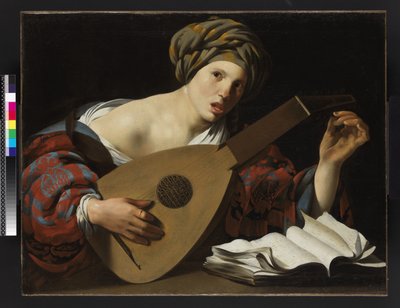 Mladá žena ladící loutnu, kolem 1626-27 od Hendrick ter Brugghen