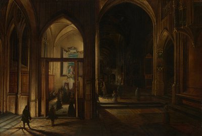 Interiér gotického kostela v noci od Hendrick van Steenwijk the Younger