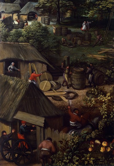 Krajina podzimní sklizně, Lucas van Valkenborch (cca 1530-1597), detail od Hendrick van den (1530 97) Broeck