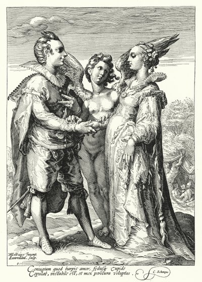 Manželství z lásky vyřízené Cupidem (rytina) od Hendrik (after) Goltzius