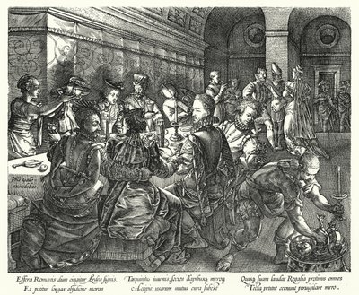 Banket v domě Tarquinius (rytina) od Hendrik (after) Goltzius