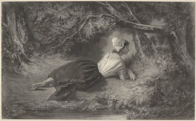 Dívka ležící pod stromy u vody od Hendrik Adriaan Christiaan Dekker