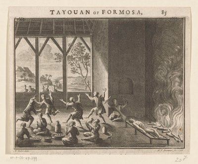 Část pohřebního rituálu obyvatel Formosy Tayouan of Formosa (název na objektu) od Hendrik Frans Diamaer