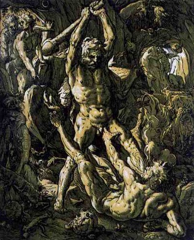 Hercules zabíjí Cacus od Hendrik Goltzius